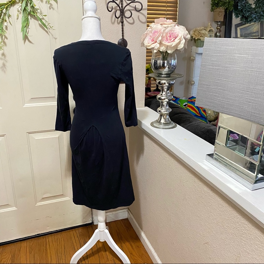 James Perse Chic Black 3/4” Sleeves Midi Dress - Picture 8 of 12